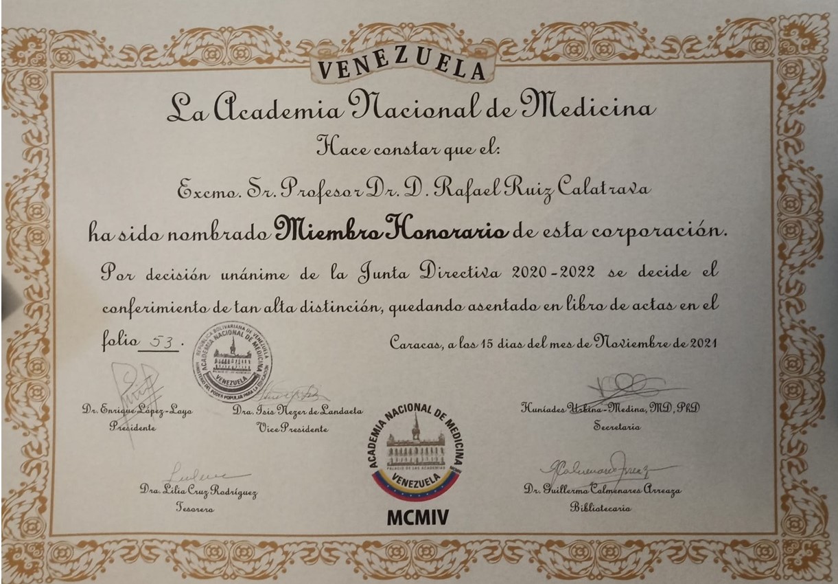 El Subdirector de IDUE-UDIMA, del que ADADE/E-Consulting es colaborador, ha sido nombrado Miembro Honorario de la Academia Nacional de Medicina de Venezuela  